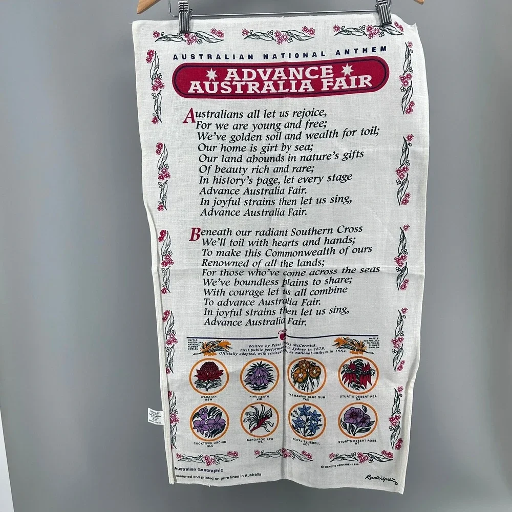 Rodriguez Australian National Anthem Advance Australia Fair Linen Tea Towel 1999